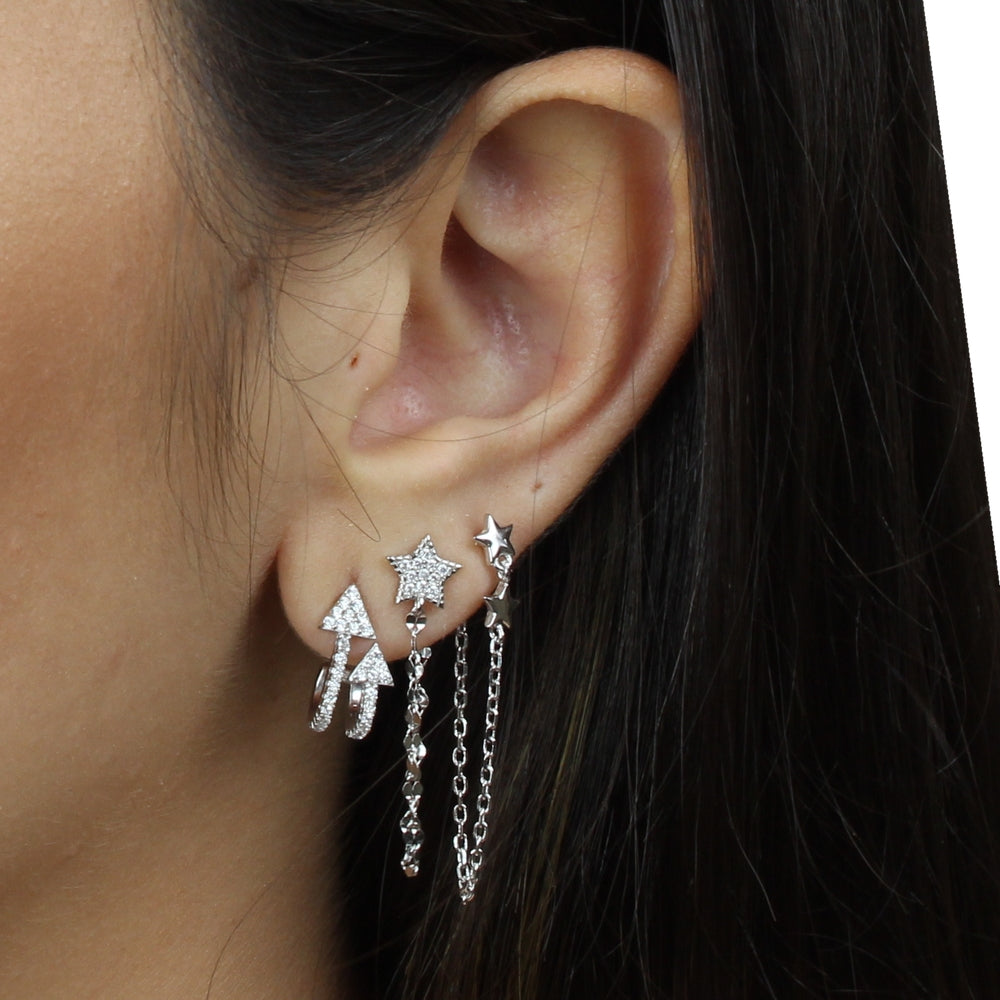 PAVE STAR CHAIN STUD EARRING