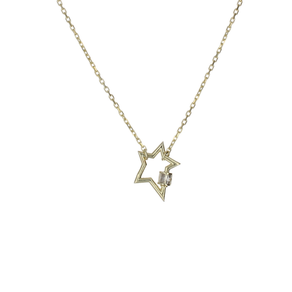 OPEN STAR CZ BAGUETTE LOCK NECKLACE