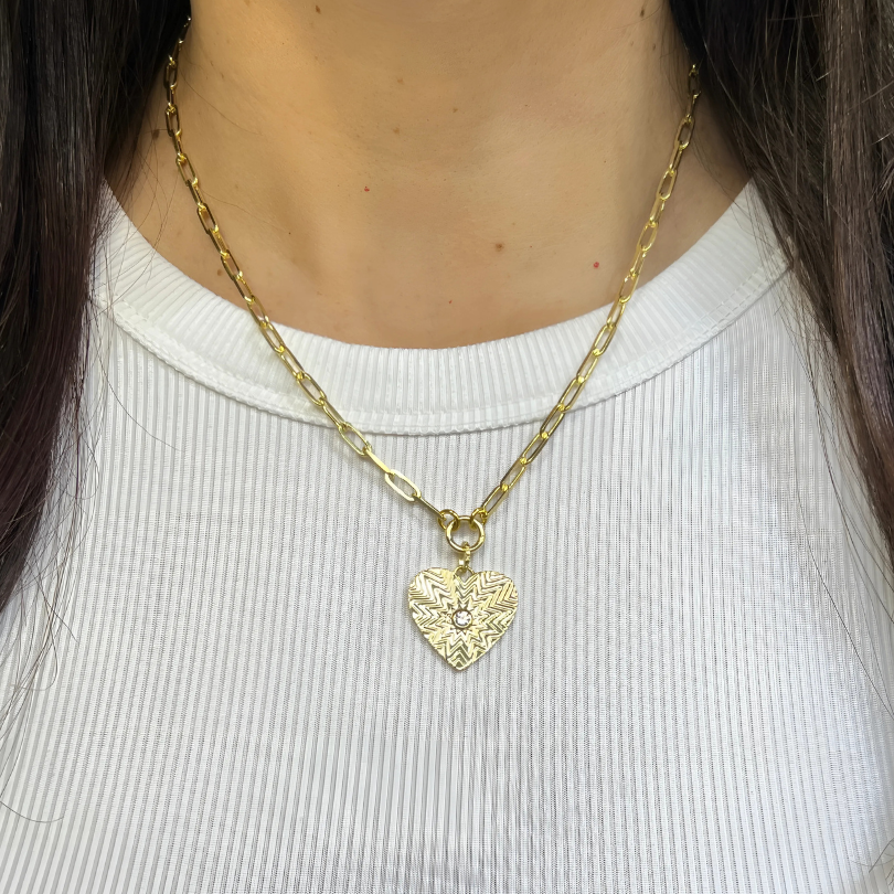 PAPERCLIP CHAIN + RADIANT HEART CHARM NECKLACE