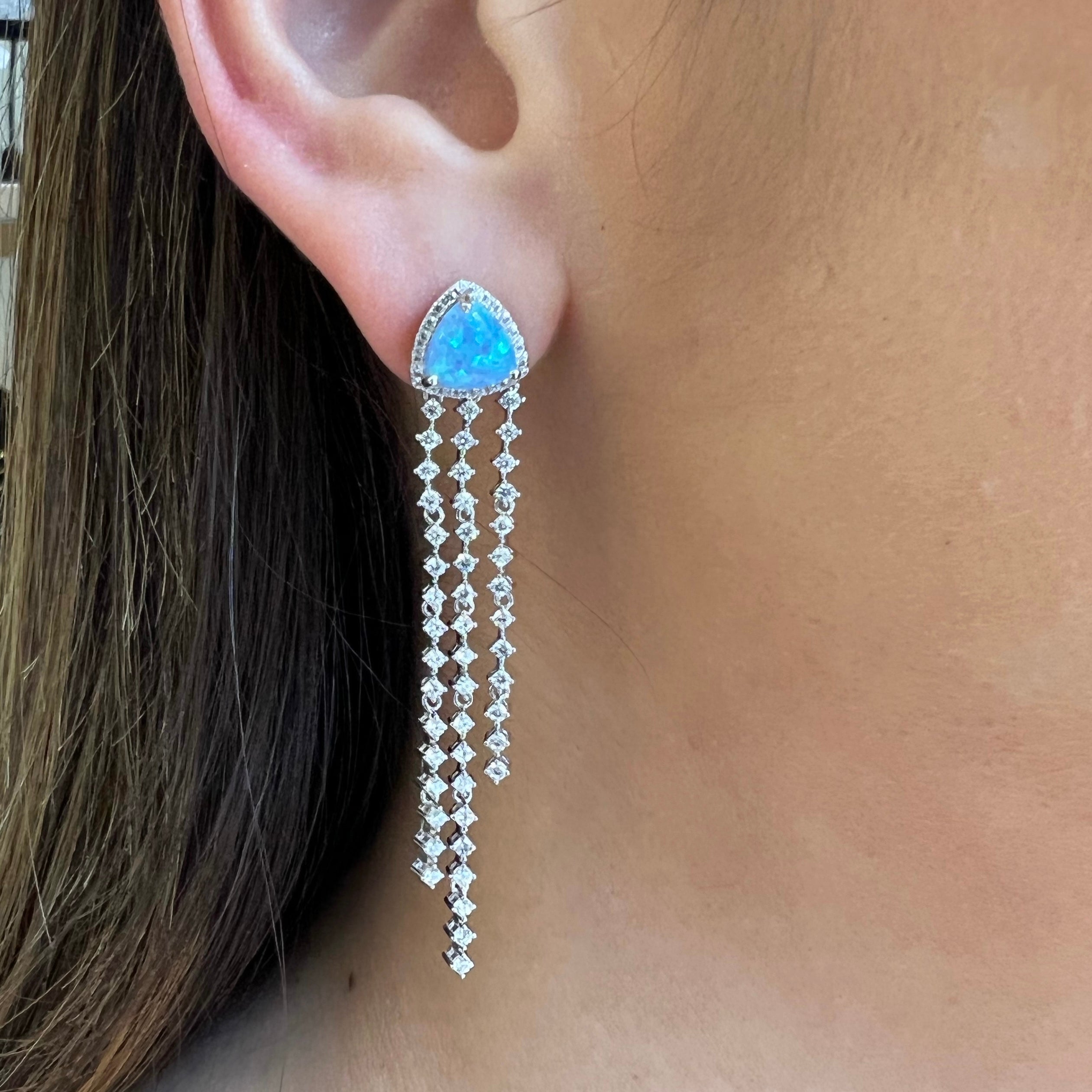 Opal with triple pave drop earring