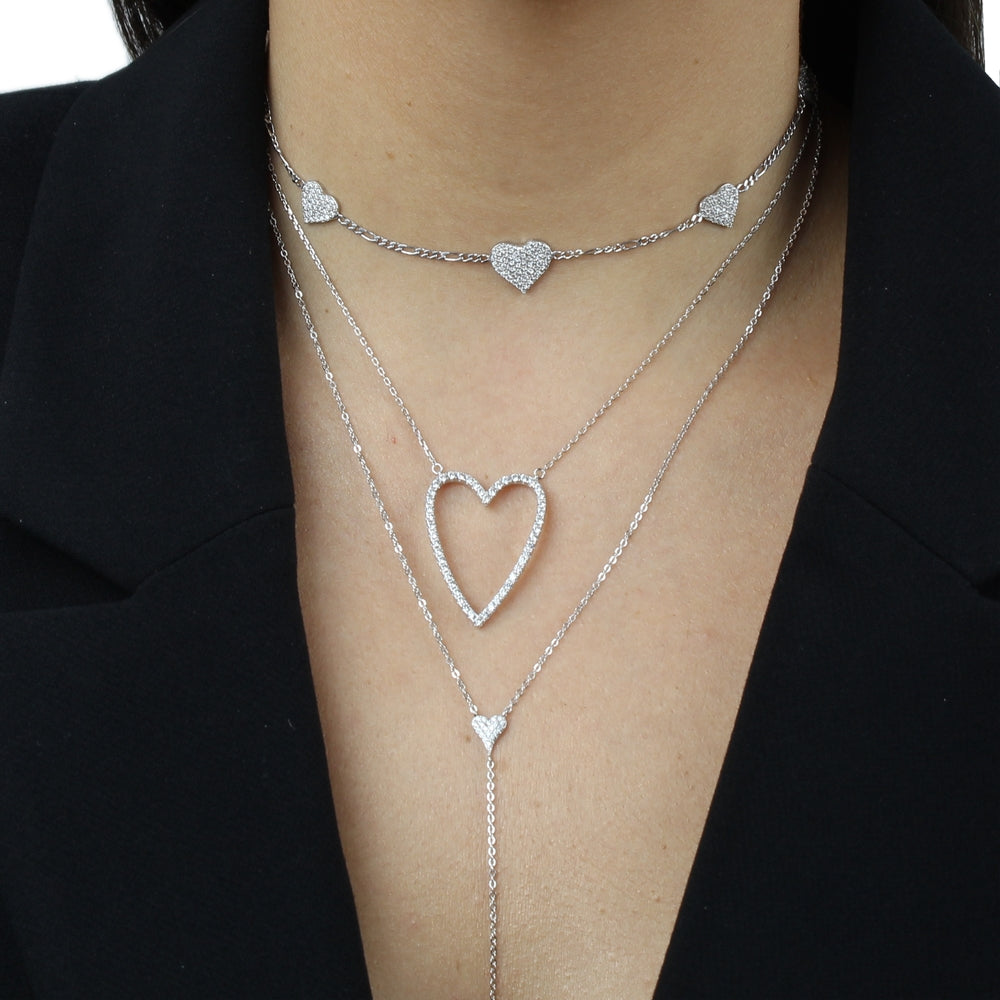 BABY PAVE HEART LARIAT NECKLACE