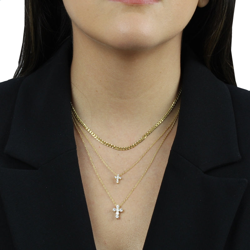 SMALL CHUNKY CZ CROSS NECKLACE