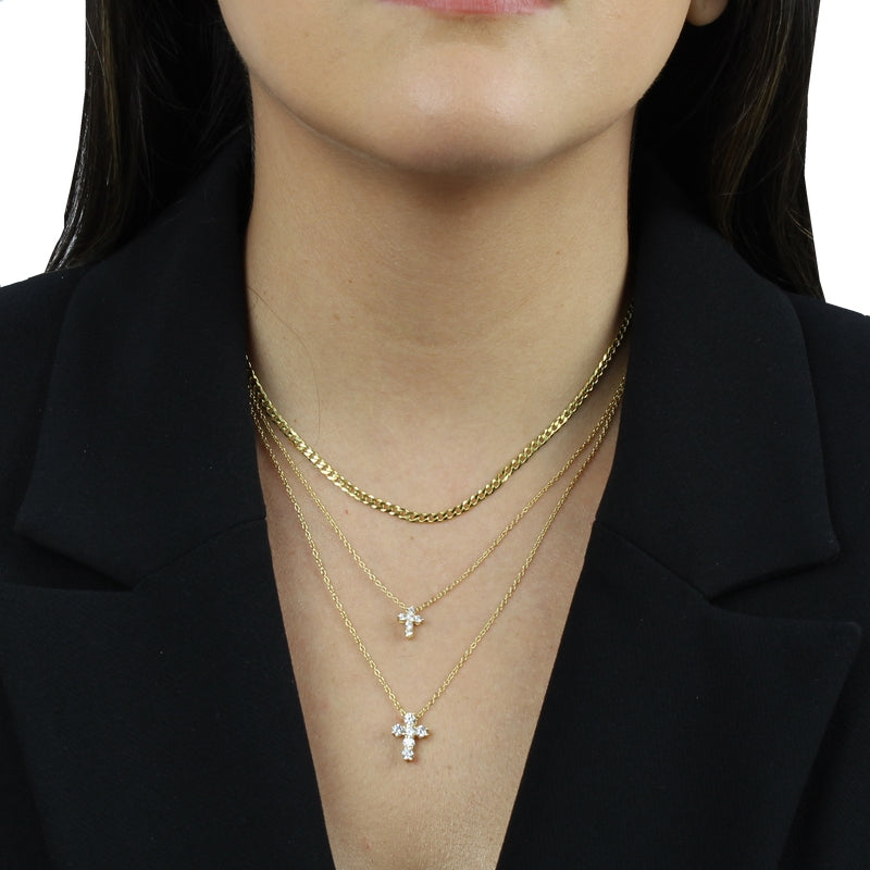 LARGE CHUNKY CZ CROSS NECKLACE